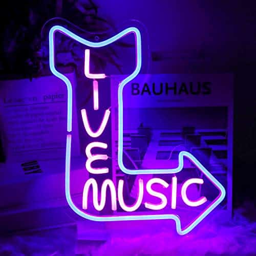Cktbley Live Music Neon Signs For Wall Decor Music Led Word Light Sign Pink Neon Light Blue Neon Light Up Letters Sign For Bedroom Music Studio Rec Room Game Party Decor