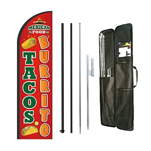 Tacos Burritos Mexican Food Feather Flag Pole Kit,Business Advertising For Mexican Restaurant Store Include Ft Banner Flags And Ft Flag Pole Kit,Heavy Duty Ground Stake And Portable Travel Bag