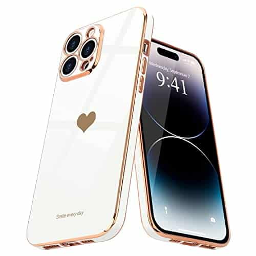 Teageo For Iphone Pro Max Case For Women Girl Cute Love Heart Luxury Plating Soft Bling Back Cover Raised Full Camera Protection Bumper Silicone Shockproof Phone Case For Iphone Pro Max, White