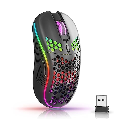 Avmton Wireless Gaming Mouse With Honeycomb Shell,Usb Cordless Ghz Ergonomic Wireless Mouse,Rechargeable Rgb Backlight Computer Mouse For Pc,Laptop,Computer(Black)