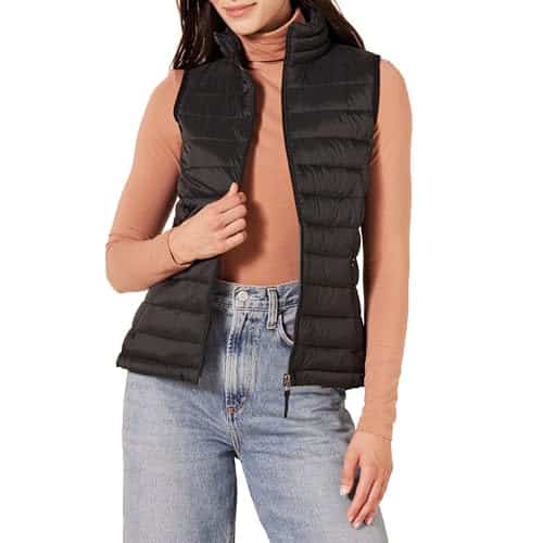 Amazon Essentials Women'S Lightweight Water Resistant Packable Puffer Vest, Black, Small