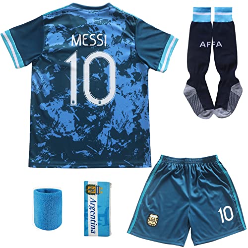 Birdbox Argentina Away Dark Blue #Lionel Messi Kids Soccer Jersey &Amp; Shorts Set Youth Sizes (Dark Blue, (Years))