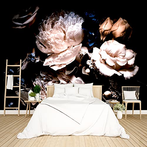 Bzhxbz   Black Peony Floral Wallpaper Bedroom Pink Botanical Flowers Leaf Murals Living Room Tv Background Large Wall Mural Aesthetic Room Decor   Xnot Peel And Stick