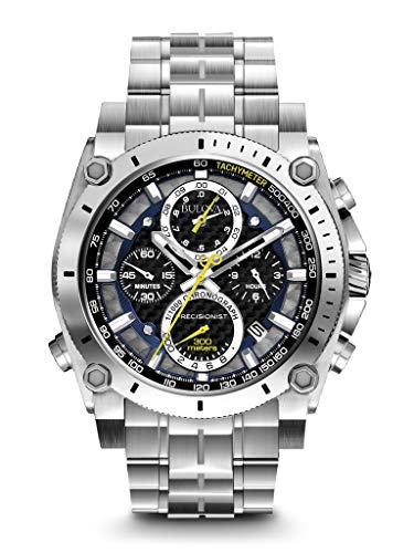 Bulova Men'S Precisionist In Stainless Steel With Hand Chronograph Watch, Blue And Yellow Accents, Black Dial Style B