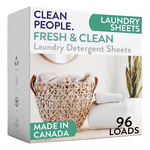 Clean People Laundry Detergent Sheets   Plant Based, Hypoallergenic Laundry Soap   Ultra Concentrated, Plastic Free Packaging, Natural Ingredients, Stain Fighting   Fresh Scent, Pack