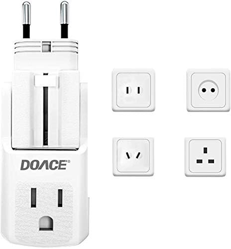 Doace Travel Adapter, Universal Power Plug Adapter With Ac Outlet, Worldwide All In One Wall Charger For Europe, Uk, China, Australia, Japan + Countries, Perfect For Cell Phones, Laptops (White)