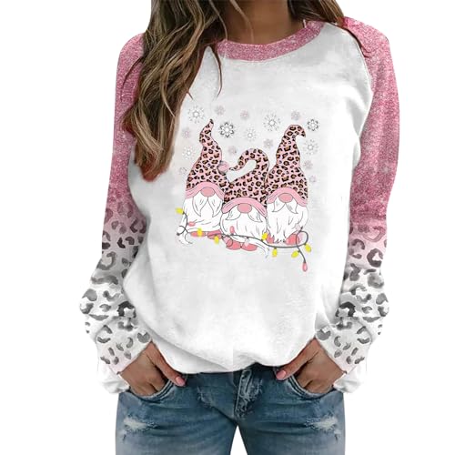 Dolkfu Black Of Friday Sales Now Funny Christmas Sweater Christmas Shirt For Women Christmas Tree Leopard Graphic Sweatshirts Long Sleeve Merry Christmas Pullover Pink Xxl