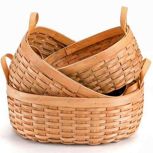 Elsjoy Set Of Ood Woven Storage Basket With Handles, Oval Fruit Bread Basket Organizer Rustic Rattan Nesting Basket Bin For Living Room, Bathroom, Kitchen, Home Decor
