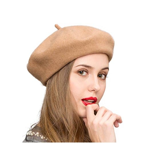 Gllutt Wool Beret Hat French Style Women Solid Color Thicken Warm Multiple Wear Ways % Wool (Camel)