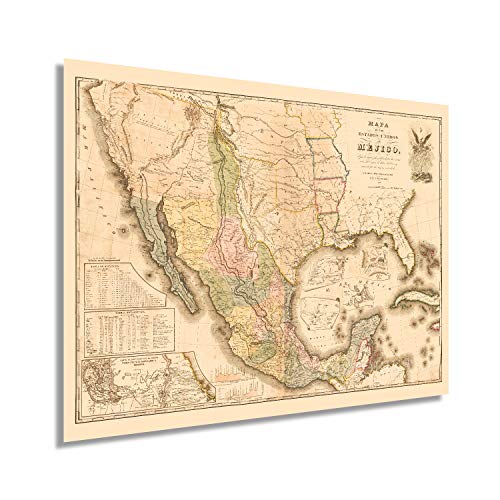 Historix Vintage Exico Map Poster   Xinch Vintage Map Of Mexico States   Mapa De Mexico Wall Art   Mapa De Los Estados Unidos De Mejico Definido Por Las Varias Actas Del Congreso