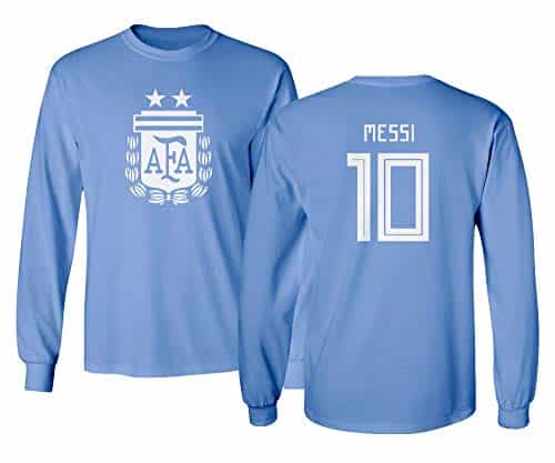 National Soccer Argentina #Lionel Messi South American Cup Unisex Long Sleeve T Shirt (Carolina Blue, Small)