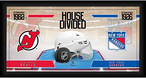 New Jersey Devils Vs. New York Rangers Framed X House Divided Hockey Collage   Nhl Team Plaques And Collages