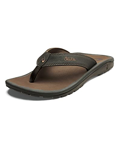 Olukai Ohana Men'S Beach Sandals, Quick Dry Flip Flop Slides, Water Resistant &Amp; Lightweight, Compression Molded Footbed &Amp; Ultra Soft Comfort Fit, Dark Javaray,