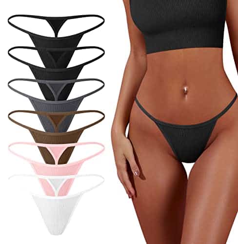 Oqq Pack G String Thongs For Women Cotton Panties Stretch T Back Tangas Low Rise Hipster Sexy Underwear S Xl Black Grey Coffee Pink Hite