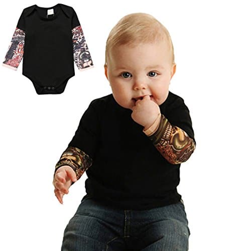 Pauboli Baby Boy Bodysuit Fake Tattoo Sleeve Shirt Bodysuit (Onth, Black)