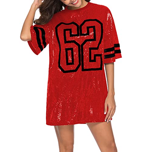 Porrcey Juniors Short Sleeve Sequin Funny Dress Shirts (,Red,M)