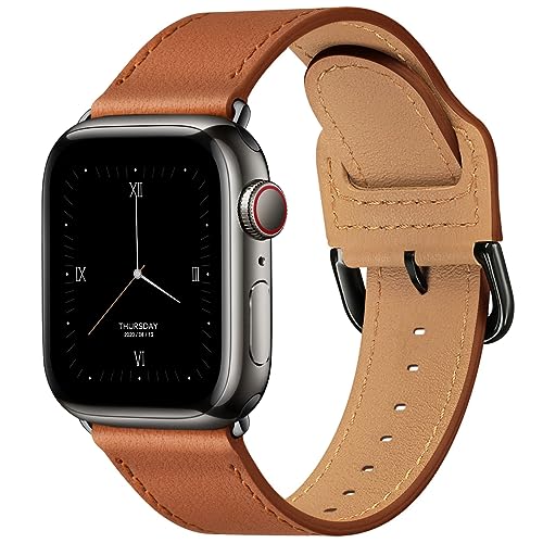 Power Primacy Leather Bands Compatible With Apple Watch Band Mm Mm Mm Mm Mm Mm Mm, Genuine Leather Strap Compatible For Women Men Iwatch Ultra Se Series (Brownblack)