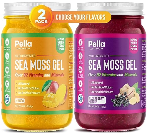Pella Nutrition Organic Sea Moss Gel Combo Pack   Choose Your Flavors! X Oz Bottles Of Premium Sea Moss Infused Goodness   Boost Immunity, Energy &Amp; Radiance (Elderberry Ginger &Amp; Mango)
