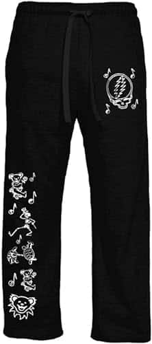 Ripple Junction Grateful Dead Men'S Lounge Pants Sleep Pajama Bottoms Dancing Bears Skeleton Terrapin Stealie Logos Xl Black