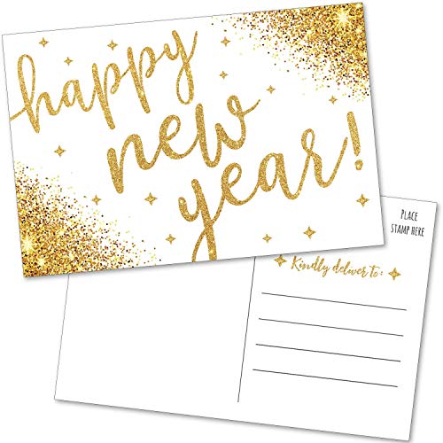 T Marie Happy New Year Postcards   Faux Gold Confetti Post Cards Set For New YearâS Day   Bulk Thank You Notes For Family, Business, Clients, New Years Eve Party Invitations And More