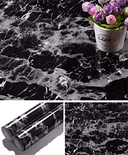 Yancorp Black Marble Contact Paper Black Peel And Stick Wallpaper Self Adhesive Countertop Removable Vinyl Wrap Bachsplash Shelf Liner (X )