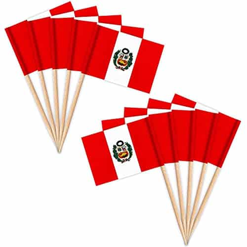 Zxvzyt Peru Flag Peruvian Toothpick Flags,Small Mini Peru Cupcake Toppers Stick Flags   Country Party Cocktail Fruit Decoration(Pcs)