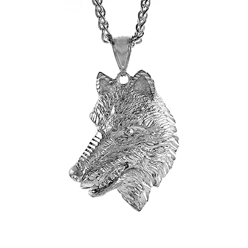 Inch Large Sterling Silver Wolfs Head Pendant For Men Diamond Cut Finish
