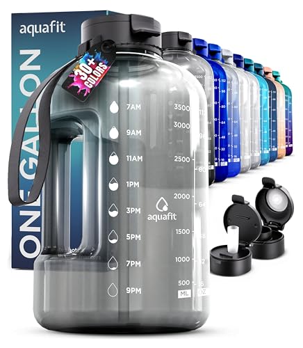 Aquafit Gallon Water Bottle With Time Marker   Oz Water Bottle With Straw   Gym Water Bottle With Strap, Big Water Bottle With Handle, Reusable Water Bottles With Straw Bike Water Bottles