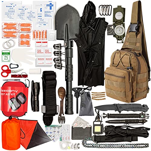 Emergency Survival &Amp; First Aid Kit &Amp; Tourniquet   Pcs Go Bugout Bag Survival Gears With Compass Flashlight Shovel   Tactical Military Grade Edc Backpack For Outdoor Camping Sc