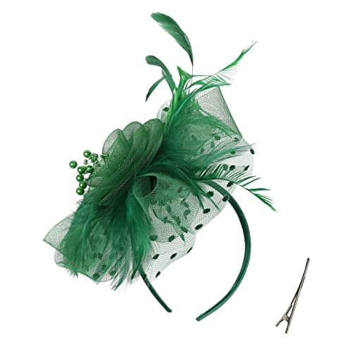 Fascinators For Women Tea Party Headband Kentucky Derby Hats Cocktail Flower Mesh Feathers Headwear Hair Clip For Wedding Green