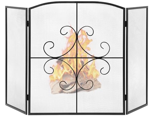 Gtongoko Panel Fireplace Screen  X H Wrought Iron Decorative Fire Spark Guard Grate For Living Room Home Decor   Black
