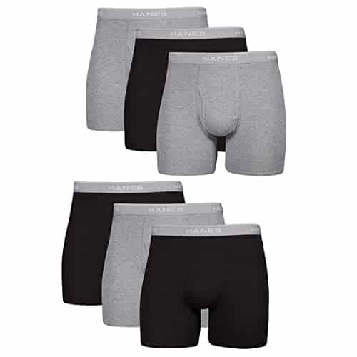 Hanes Men'S Boxer Soft Breathable Cotton Comfortflex Waistband, Multipack Brief Underwear, Pack   Blackgray, Large