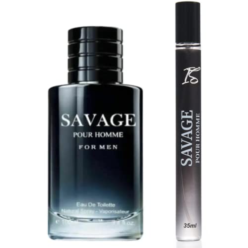 Inspire Scents Is Savage For Men   Fl Oz + Travel Spray Ml Cologne  Impression Of Sauvage  Masculine Scent For Daily Use (Pack Of )