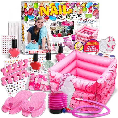 Kids Foot Spa Kit For Girls, Funkidz Pedicure Kit For Girls Xl Includes Bigger Inflatable Foot Tub Inflator Pump Peelable Nail Polish Supplies For Sleepover Party