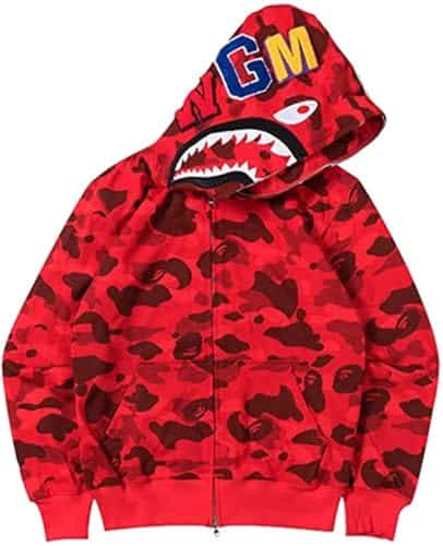 Minidora Men'S Camo Hoodies Zip Casual Pullover Sweaters Hip Hop Funny Coat Jacket Red Medium