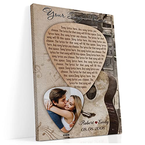 Mymisor Personalized Guitar Music Song Lyrics Wall Art With Custom Couples Photo Unique Gifts For Her Him Romantic Spouse Canvas Print Retro Style Home Decorations Living Room