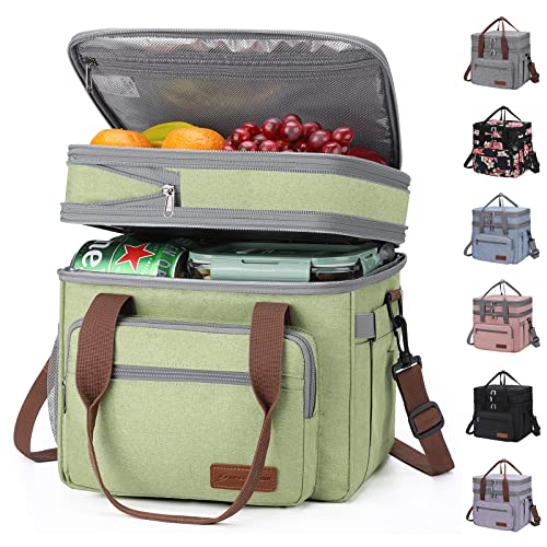 Maelstrom Lunch Bag Women,L Insulated Lunch Box For Men Women,Expandable Double Deck Lunch Cooler Bag,Lightweight Leakproof Lunch Tote Bag With Side Tissue Pocket,Green