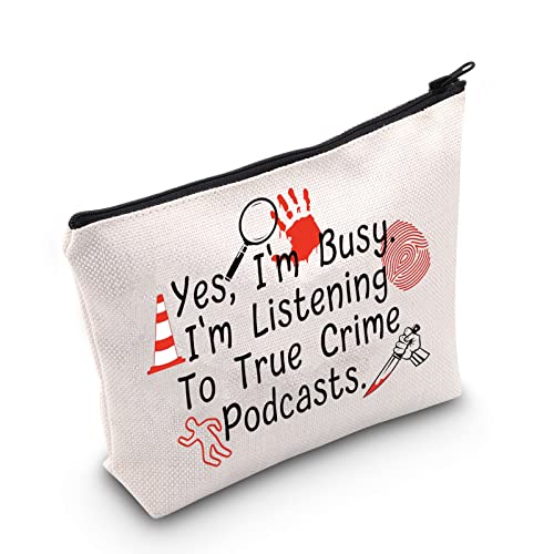 Pofull True Crime Podcasts Makeup Bag True Crime Podcast Junkie Gifts Crime Junkie Merch (Yes, I'M Busy Bag)
