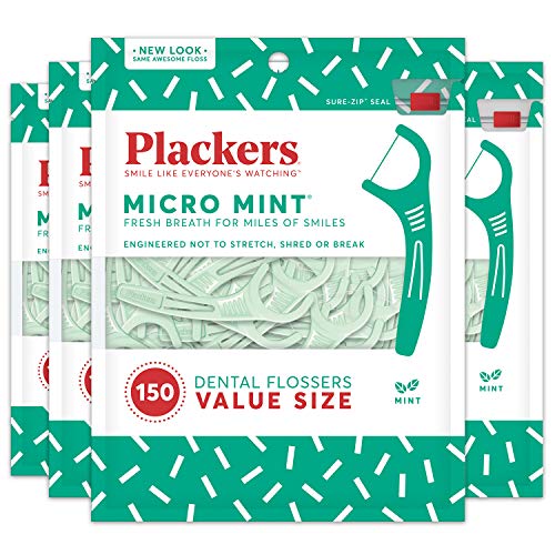 Plackers Micro Mint Dental Flossers, Fold Out Toothpick, Super Tuffloss, Easy Storage With Sure Zip Seal, Fresh Mint Flavor, Count (Pack Of )