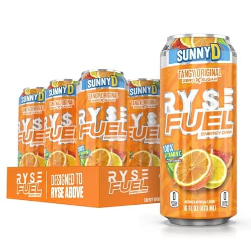 Ryse Fuel Sugar Free Energy Drink  Vegan Friendly, Gluten Free  No Fillers &Amp; No Artificial Colors  Calories  Mg Natural Caffeine  Pack (Sunny D Tangy Original)