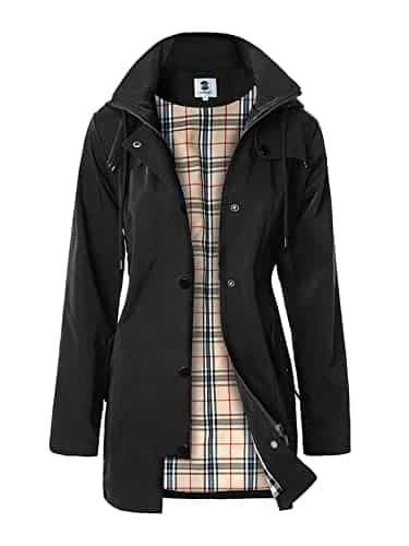 Saphirose Women'S Long Hooded Rain Jacket Outdoor Raincoat Windbreaker(Black,Large)