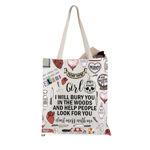 Wcgxko True Crime Podcasts Gift Girl I Will Bury You In The Wood True Crime Lover Canvas Tote Bag (Bury You)