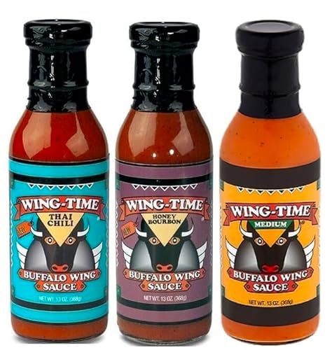 Wing Time Buffalo Wing Sauce, Thai Chili, Honey Bourbon, And Medium (Pack Of )   With Make Your Day Basting Brush Or Spreader