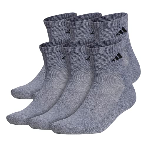 Adidas Men'S Athletic Cushioned Quarter Socks (With Arch Compression For A Secure Fit (Pair), Heather Greyblack, Large