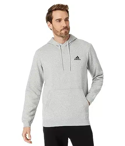 Adidas Men'S Essentials Fleece Hoodie, Medium Grey Heatherblack, Large