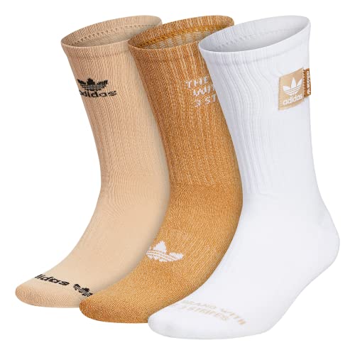 Adidas Originals Mixed Graphics Cushioned Crew Socks (Pair), Whitemagic Beigemesa Brown, Large