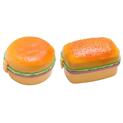Iminfit Hamburger Lunch Box Double Tier Cute Burger Bento Lunchbox Microwave Food Container Fork Tableware Set Compartment