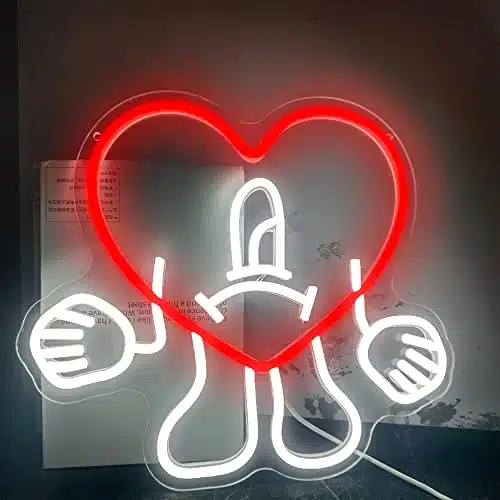Bad Cute Bunny Heart Neon Sign, Led Funny Singer Merchandise Neon Lght Signs, Adjustable Brightness Cartoon Hip Hop Wall Decor, Usb Neon Lights Signs For Game Room Man Cave Mu