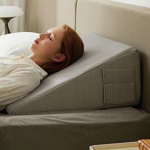 Bedluxe Wedge Pillow For Sleeping, Inch Elevated Support Bed Wedge Pillow, Breathable Triangle Pillow Wedge With Cooling Memory Foam Top   Removable Washable Cover, Grey