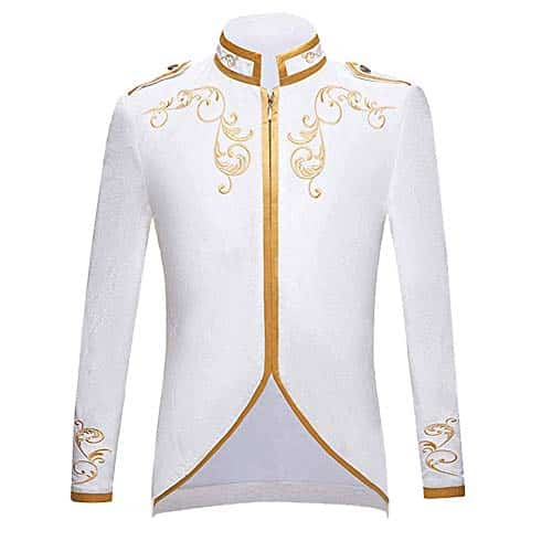 Cacycasa Men'S Fashion Palace Prince Gold Embroidered Jacket Court Uniform Costume (White, Xx Large)